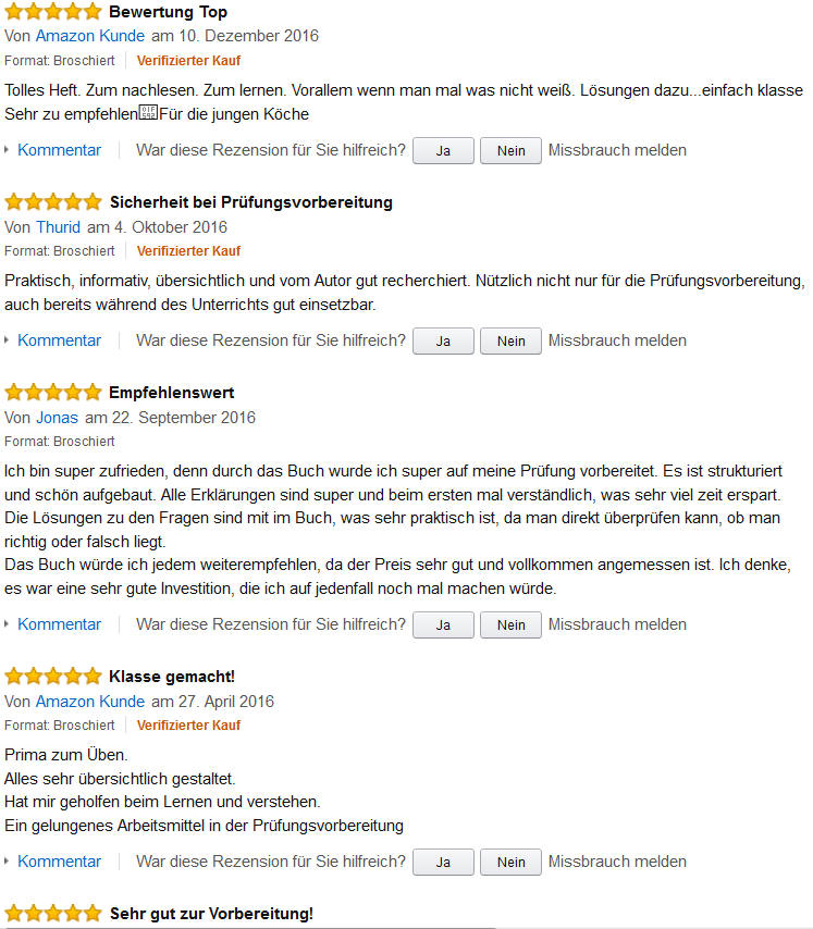 Top-Prüfung Koch / Köchin - Amazon Bewertungen